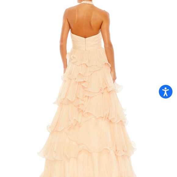 MAC DUGGAL!! Pleated Ruffle Tiered Cross Halter Neck Ballgown - Picture 2 of 5